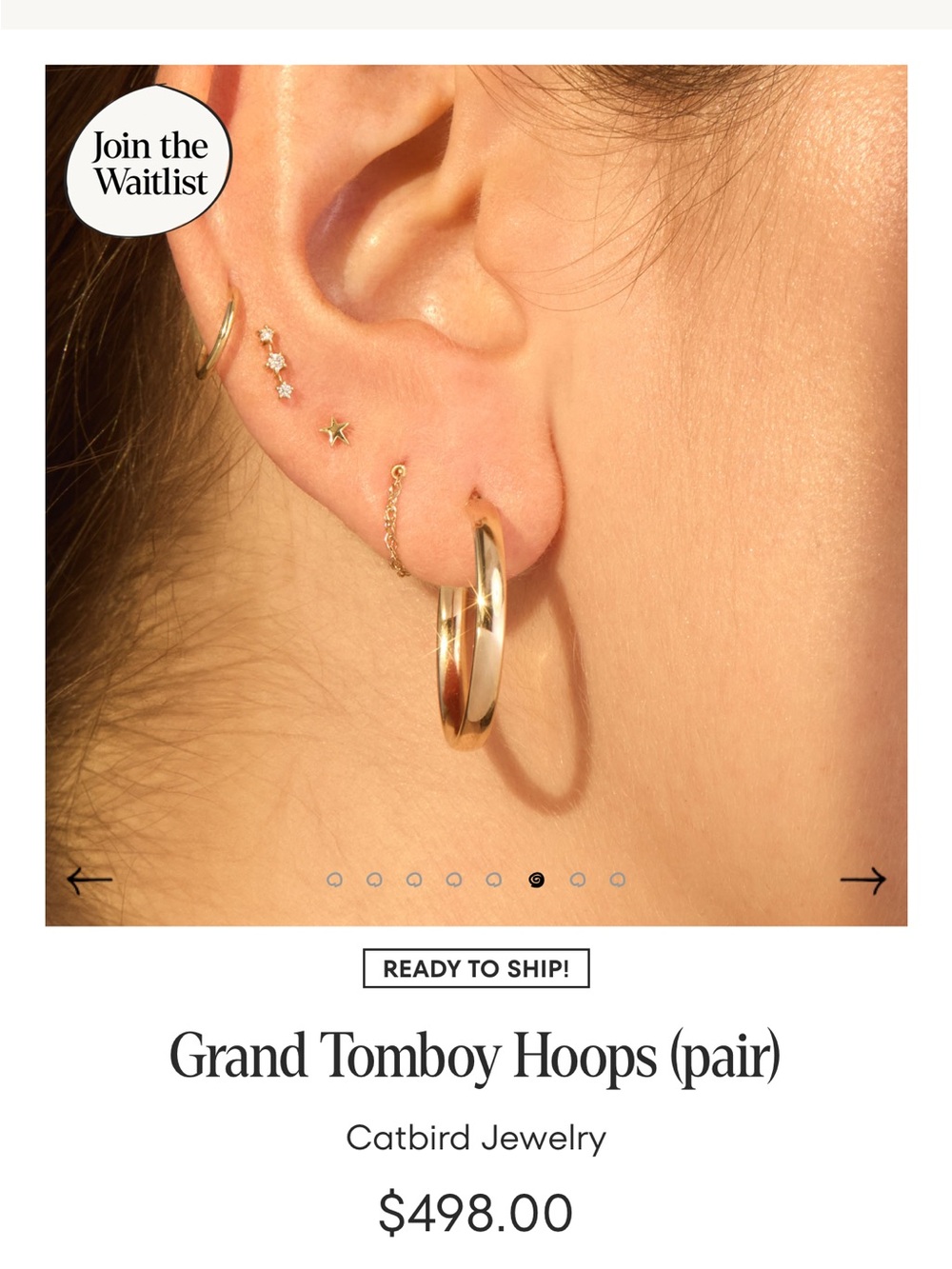 Catbird Grand Tomboy Hoops in Solid 14k Yellow Gold (Pair)